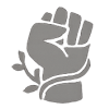 Raised fist entwined with vines, symbolizing protest rooted in growth and resistance
